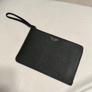 Kate spade black leather and gold wristlet